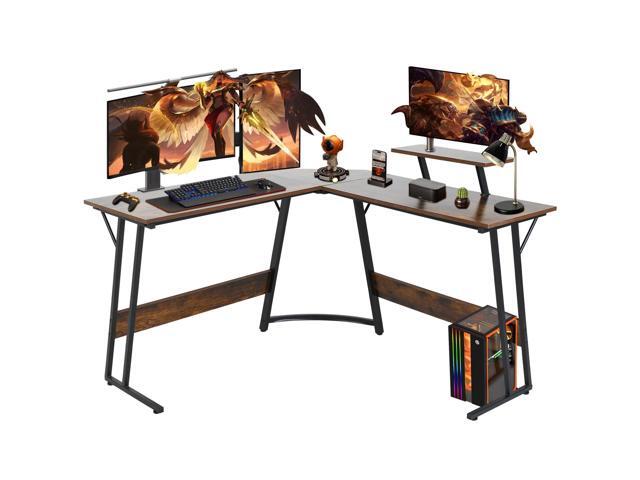51 inch L Shaped Gaming Desk, Computer Desk for Bedroom, Brown L shaped Desk for Gaming,Home Office Desks with Detachable Monitor Stand, Corner...