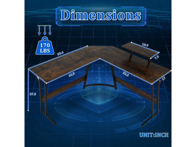 51 inch L Shaped Gaming Desk, Computer Desk for Bedroom, Brown L shaped Desk for Gaming,Home Office Desks with Detachable Monitor Stand, Corner...