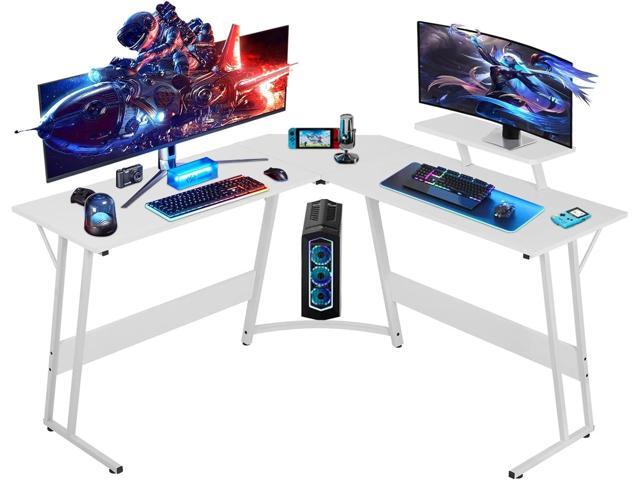 51 inch L Shaped Gaming Desk, Computer Desk for Bedroom, White L shaped Desk for Gaming,Home Office Desks with Detachable Monitor Stand, Corner...