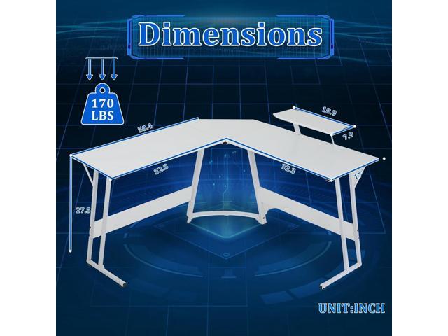 51 inch L Shaped Gaming Desk, Computer Desk for Bedroom, White L shaped Desk for Gaming,Home Office Desks with Detachable Monitor Stand, Corner...