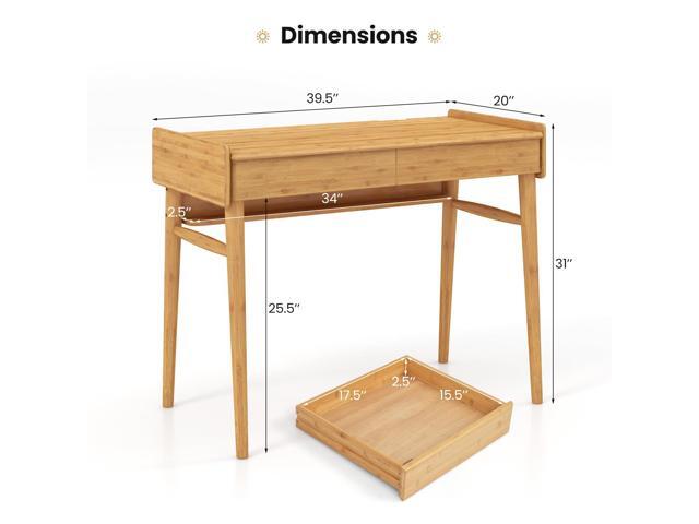 Giantex Computer Desk, 39.5' Bamboo Home Office Desk with 2 Storage Drawers and Open Shelf, Makeup Table Vanity Desk, Modern Writing Desk Computer...