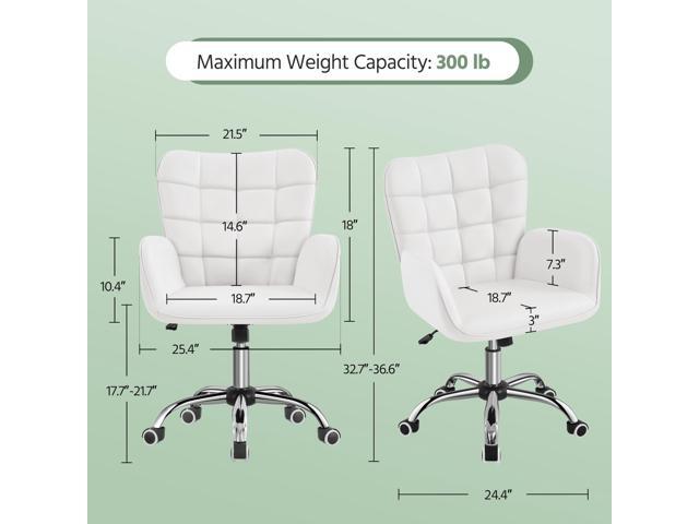 Yaheetech Modern Faux Leather Office Chair Ergonomic Adjustable Makeup Chair with Padded Armrests Big Seat for Office, Bedroom, Living Room, White