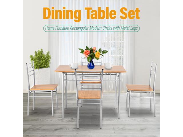 PayLessHere Dining Table Set, Wood Table top and 4 Modern Chairs with Metal Legs, Rectangular Home Furniture