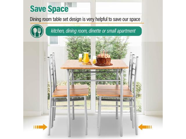 PayLessHere Dining Table Set, Wood Table top and 4 Modern Chairs with Metal Legs, Rectangular Home Furniture