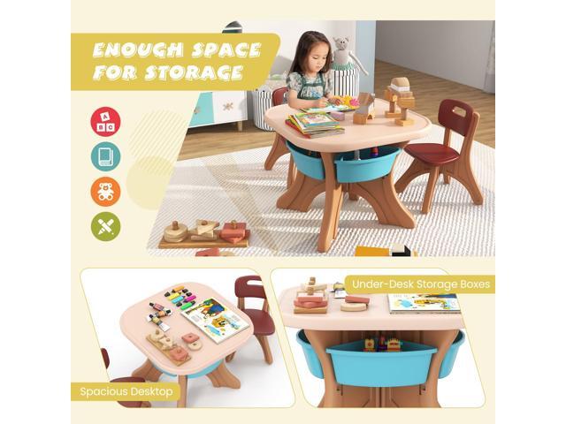 DORTALA Kids Table and Chair Set, Plastic Children Activity Table and 2 Chair Set w/Storage Bins, 3 Piece Toddler Table and Chairs for Art, Craft,...