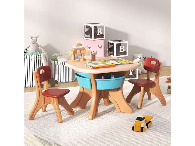 DORTALA Kids Table and Chair Set, Plastic Children Activity Table and 2 Chair Set w/Storage Bins, 3 Piece Toddler Table and Chairs for Art, Craft,...