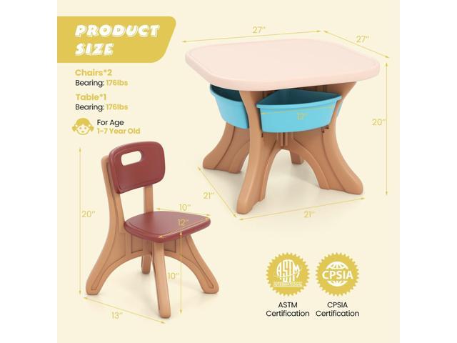DORTALA Kids Table and Chair Set, Plastic Children Activity Table and 2 Chair Set w/Storage Bins, 3 Piece Toddler Table and Chairs for Art, Craft,...