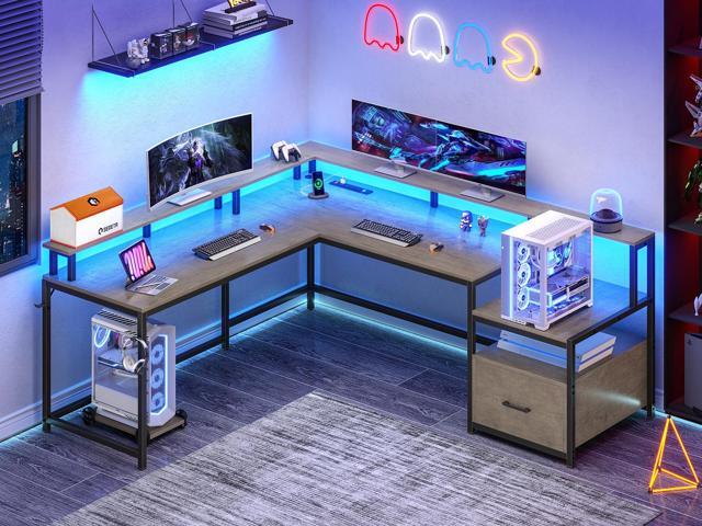 SEDETA L Shaped Desk, 66' Home Office Desk with Wood File Drawer, Power Outlet, Corner Computer Desk with Monitor Shelf, Printer Storage Shelves,...