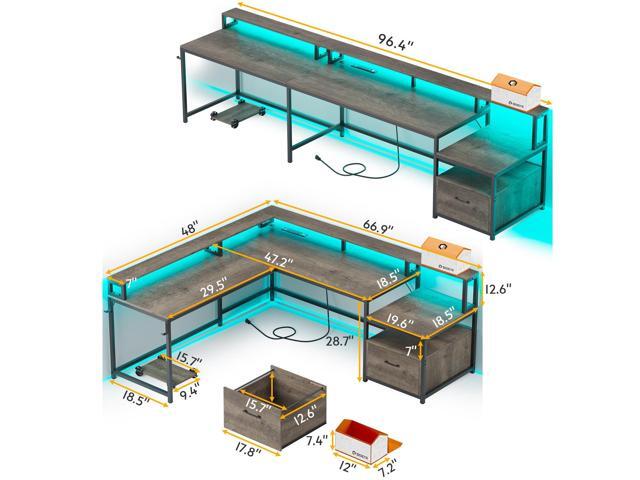SEDETA L Shaped Desk, 66' Home Office Desk with Wood File Drawer, Power Outlet, Corner Computer Desk with Monitor Shelf, Printer Storage Shelves,...