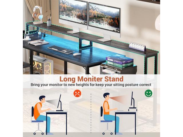 Aheaplus L Shaped Desk with File Drawer, 72.8' Reversible L Shaped Computer Desk with Power Outlet & LED Strip, Gaming Desks with Monitor Stand,...
