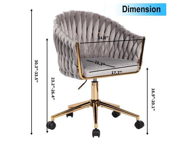 Velvet Office Chair with Hand Woven Back, Vanity Desk Chairs with Golden Wheels, Swivel Home Office Desk Chair, Accent Makeup Desk Chair for...
