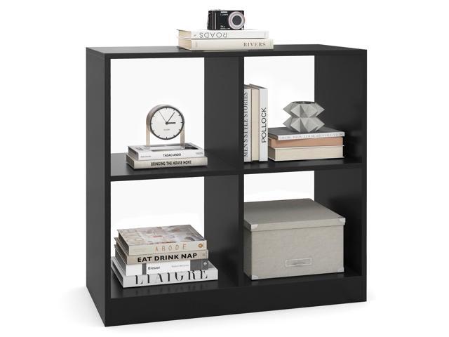 Cube Bookcase, 2-Tier Black Book Shelf with 4 Cubes, Small Bookshelf Under Window, Cubical Storage Shelves for Bedroom, Living Room, Home Office