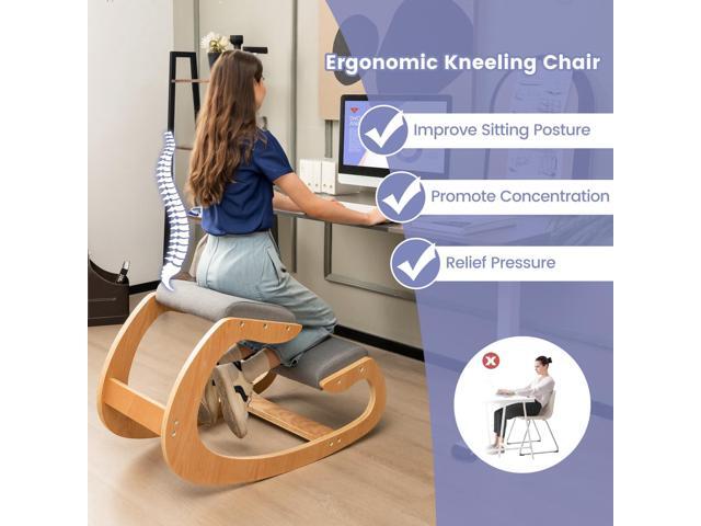 GOFLAME Ergonomic Kneeling Chair, Wooden Rocking Knee Chair with Comfortable Padded Seat Cushion & Knee Support for Home Office, Upright Posture...