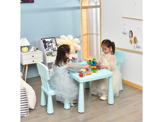 KOTEK Kids Table and Chair Set, 3 Piece Plastic Toddler Table and Chairs for Art Craft, Reading, Drawing, Snack Time, Playroom, Preschool,...