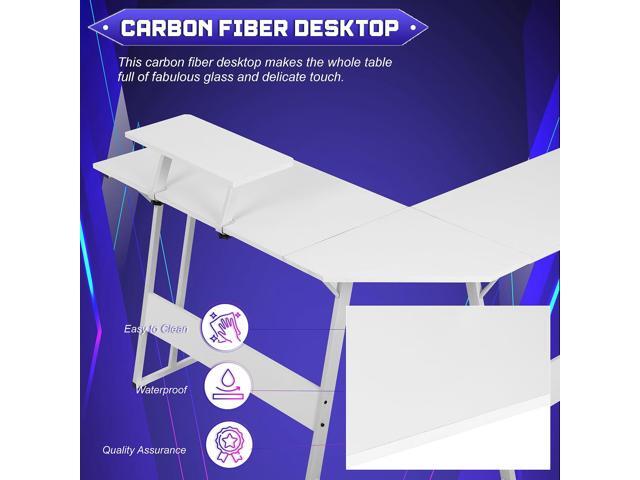NChanmar L Shaped Gaming Desk with Monitor Riser Stand, Home Office Corner Desk for Studying, Working and Gaming, Large Desktop, White