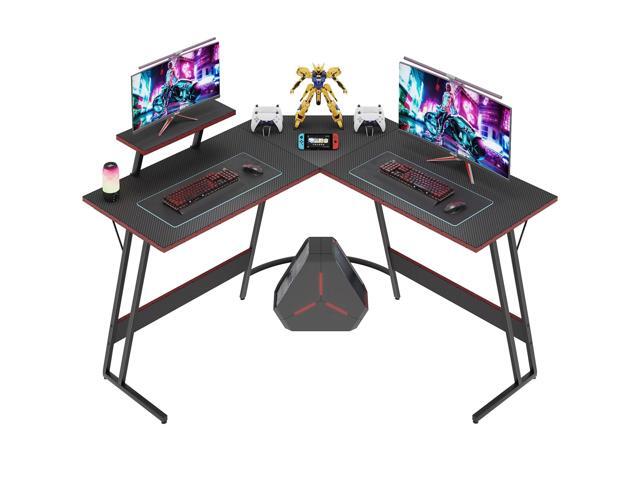 Shahoo L Shaped Gaming Desk, 47 Inch Computer Corner Table with Large Monitor Stand & Carbon Fiber Surface for Home Office Study Writing...