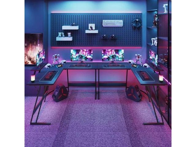 Shahoo L Shaped Gaming Desk, 47 Inch Computer Corner Table with Large Monitor Stand & Carbon Fiber Surface for Home Office Study Writing...