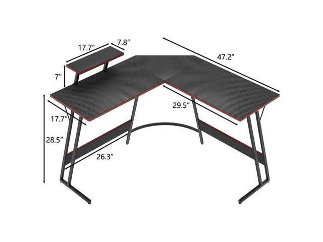 Shahoo L Shaped Gaming Desk, 47 Inch Computer Corner Table with Large Monitor Stand & Carbon Fiber Surface for Home Office Study Writing...