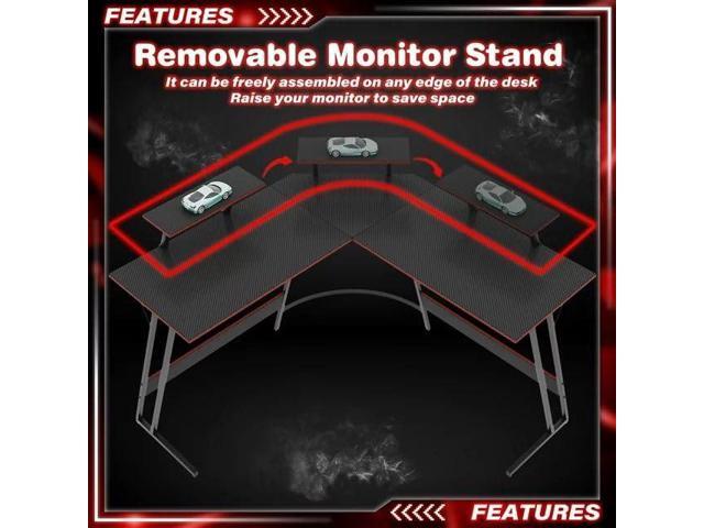Shahoo L Shaped Gaming Desk, 47 Inch Computer Corner Table with Large Monitor Stand & Carbon Fiber Surface for Home Office Study Writing...