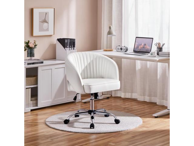 Yaheetech Home Office Chair, Faux Leather Desk Chair, Modern Swivel Chair with Tufted Barrel Back, Rolling Wheels for Office,Study, Vanity, Bedroom...