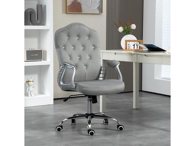 Vinsetto Home Office Chair, Velvet Computer Chair, Button Tufted Desk Chair with Swivel Wheels, Adjustable Height, and Tilt Function, Light Gray