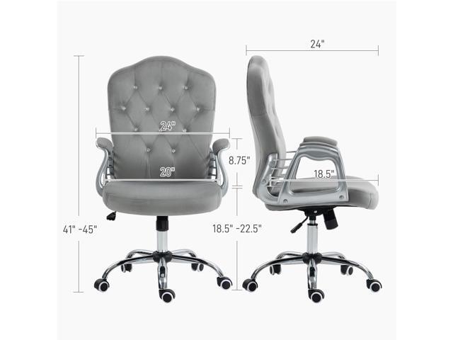 Vinsetto Home Office Chair, Velvet Computer Chair, Button Tufted Desk Chair with Swivel Wheels, Adjustable Height, and Tilt Function, Light Gray