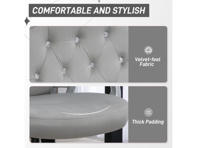 Vinsetto Home Office Chair, Velvet Computer Chair, Button Tufted Desk Chair with Swivel Wheels, Adjustable Height, and Tilt Function, Light Gray