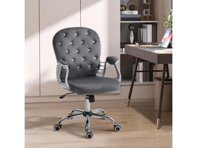 Vinsetto Velvet Home Office Chair, Button Tufted Desk Chair with Padded Armrests, Adjustable Height and Swivel Wheels, Dark Gray