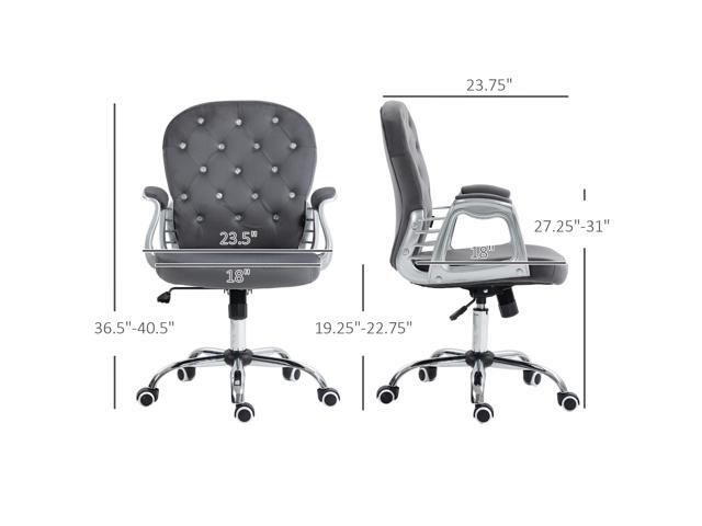 Vinsetto Velvet Home Office Chair, Button Tufted Desk Chair with Padded Armrests, Adjustable Height and Swivel Wheels, Dark Gray