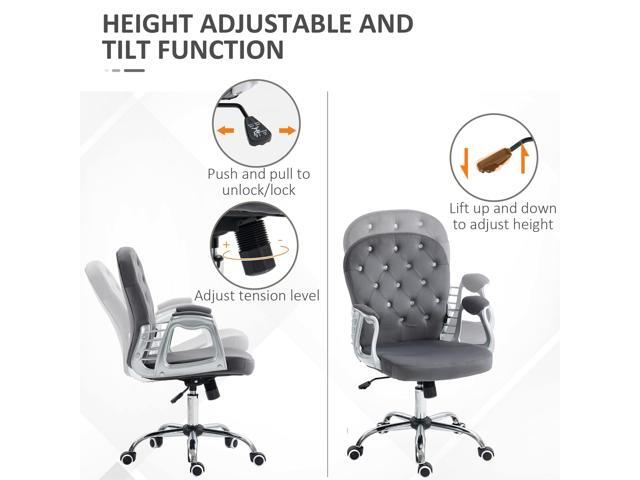 Vinsetto Velvet Home Office Chair, Button Tufted Desk Chair with Padded Armrests, Adjustable Height and Swivel Wheels, Dark Gray