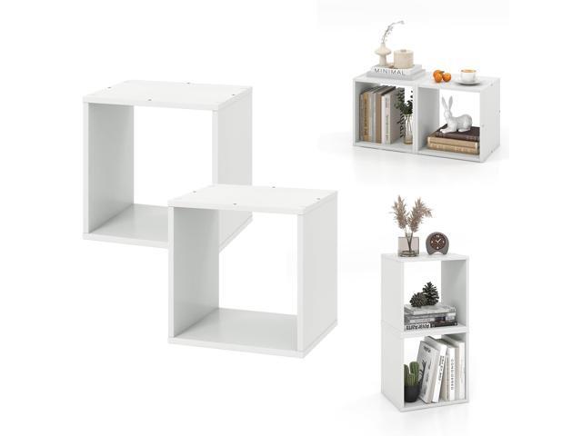 Giantex 2 Cube Bookshelf Organizer, 2-Tier Stackable Cube Storage Organizer, Small Wooden Open Book Shelf with Anti-toppling Device, Wood Floor...