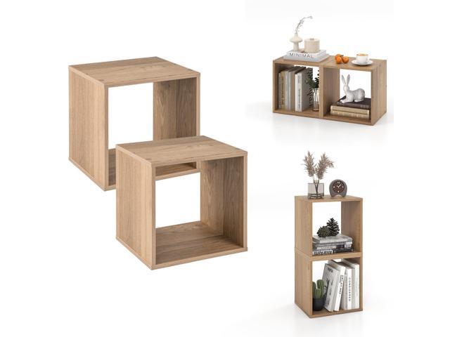 Giantex 2 Cube Bookshelf Organizer, 2-Tier Stackable Cube Storage Organizer, Small Wooden Open Book Shelf with Anti-toppling Device, Wood Floor...