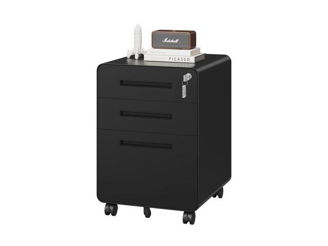 3 Drawer File Cabinet with Lock, Metal Under Desk Rolling Filing Cabinet fits Letter/Legal/A4 Size for Home Office,(Fully Assembled, Black)