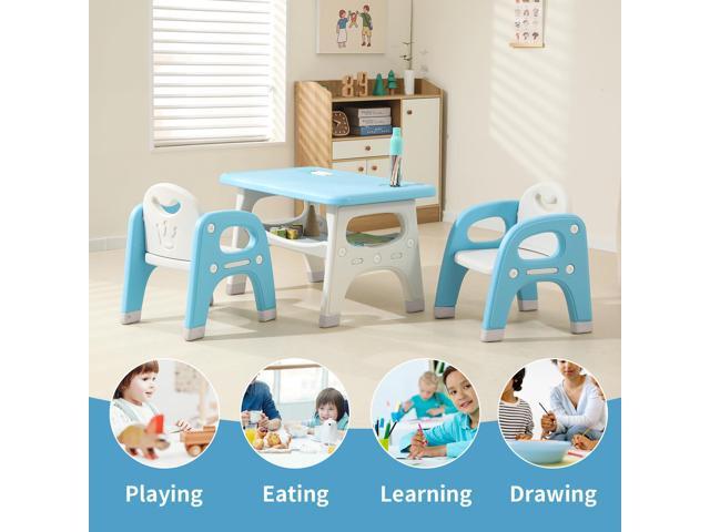 Kids Table and 2 Chairs Set, Toddlers Table and Chairs Set with Large Built-in Storage Shelf, Kids Activity Table for Reading, Drawing, Eating,...