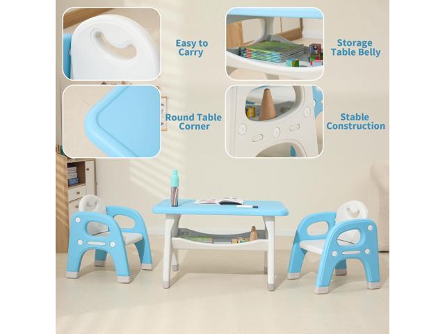Kids Table and 2 Chairs Set, Toddlers Table and Chairs Set with Large Built-in Storage Shelf, Kids Activity Table for Reading, Drawing, Eating,...