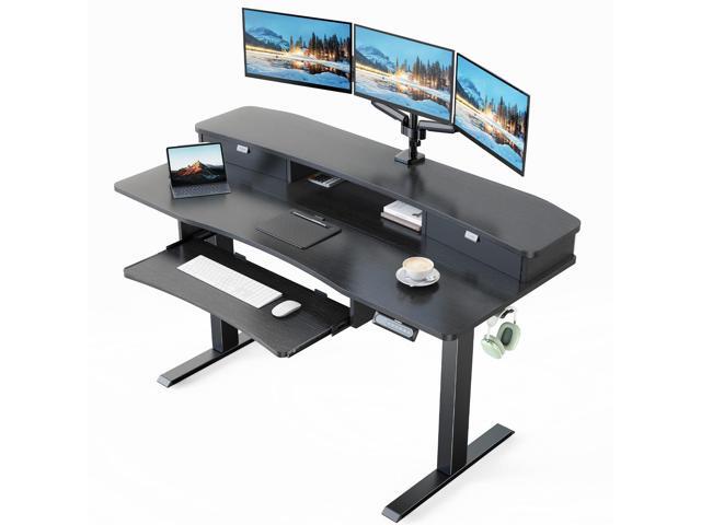 HUANUO 55' x 26' Electric Standing Desk with 2 Drawers & 26.7' Large Keyboard Tray, C-Clamp Mount Compatible, Adjustable Computer Desk for Home...