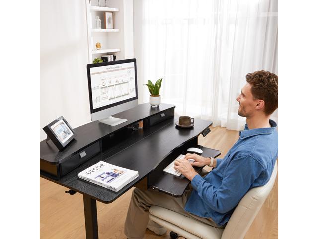 HUANUO 55' x 26' Electric Standing Desk with 2 Drawers & 26.7' Large Keyboard Tray, C-Clamp Mount Compatible, Adjustable Computer Desk for Home...
