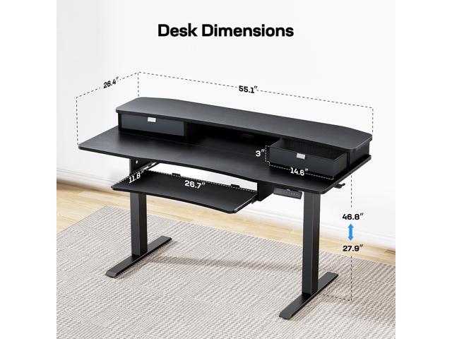 HUANUO 55' x 26' Electric Standing Desk with 2 Drawers & 26.7' Large Keyboard Tray, C-Clamp Mount Compatible, Adjustable Computer Desk for Home...