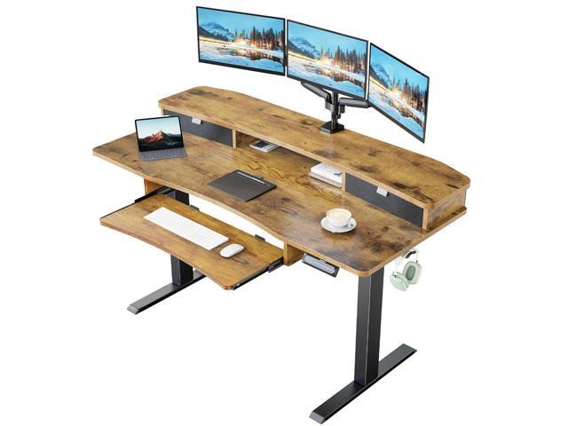 HUANUO 55' x 26' Electric Standing Desk with 2 Drawers & 26.7' Large Keyboard Tray, C-Clamp Mount Compatible, Adjustable Computer Desk for Home...