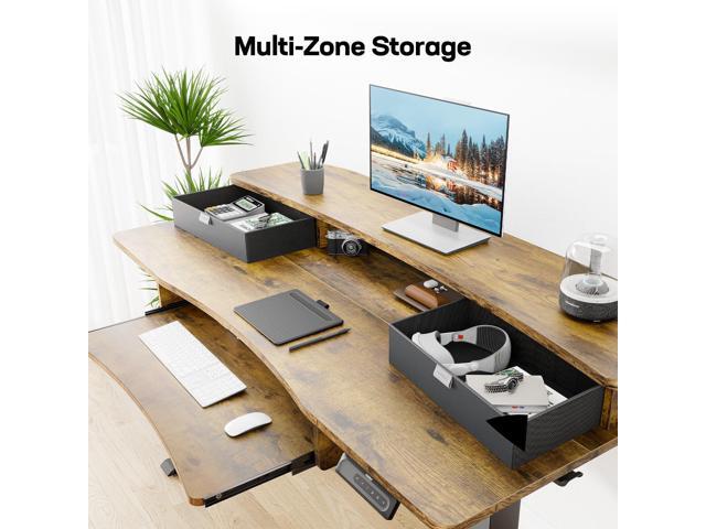 HUANUO 55' x 26' Electric Standing Desk with 2 Drawers & 26.7' Large Keyboard Tray, C-Clamp Mount Compatible, Adjustable Computer Desk for Home...