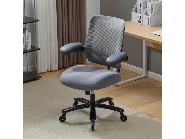 500LBS Big and Tall Office Chair with Flip-Up Armrests, Heavy Duty Office Chair for Heavy People, Memory Foam Seat Filling Springs, Grey