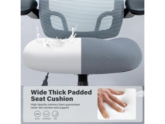 500LBS Big and Tall Office Chair with Flip-Up Armrests, Heavy Duty Office Chair for Heavy People, Memory Foam Seat Filling Springs, Grey