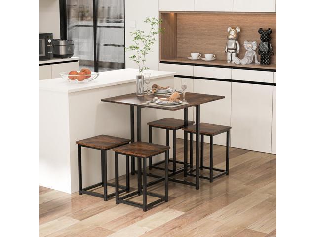 Tangkula Compact Dining Table Set for 4, Small Kitchen Table Set with Square Stools and Metal Frame, Perfect for Small Spaces, Home Kitchen Bar and...