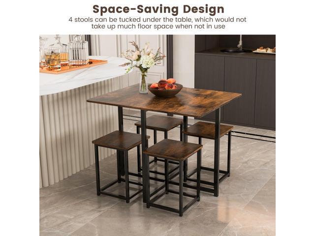 Tangkula Compact Dining Table Set for 4, Small Kitchen Table Set with Square Stools and Metal Frame, Perfect for Small Spaces, Home Kitchen Bar and...