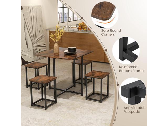 Tangkula Compact Dining Table Set for 4, Small Kitchen Table Set with Square Stools and Metal Frame, Perfect for Small Spaces, Home Kitchen Bar and...