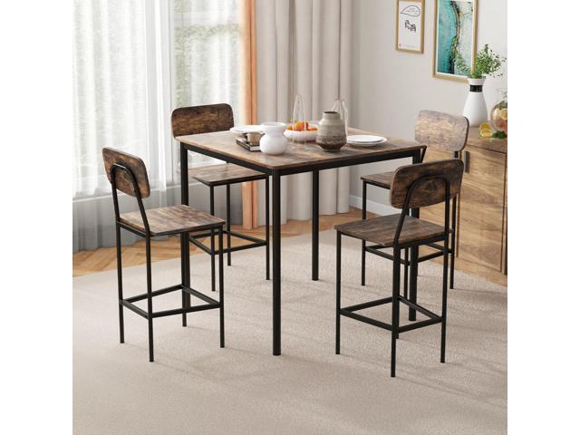 Giantex 5-Piece Dining Table Set W/Counter Height Table & 4 Bar Stools, Industrial Kitchen Dining Set W/Footrest & Backrest, Space-Saving Dinette...