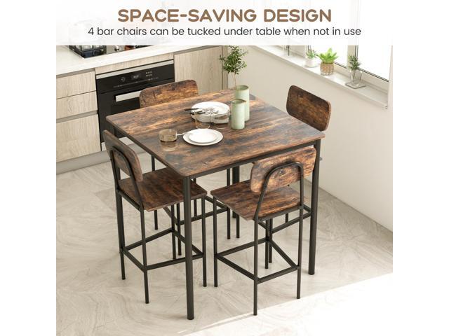 Giantex 5-Piece Dining Table Set W/Counter Height Table & 4 Bar Stools, Industrial Kitchen Dining Set W/Footrest & Backrest, Space-Saving Dinette...