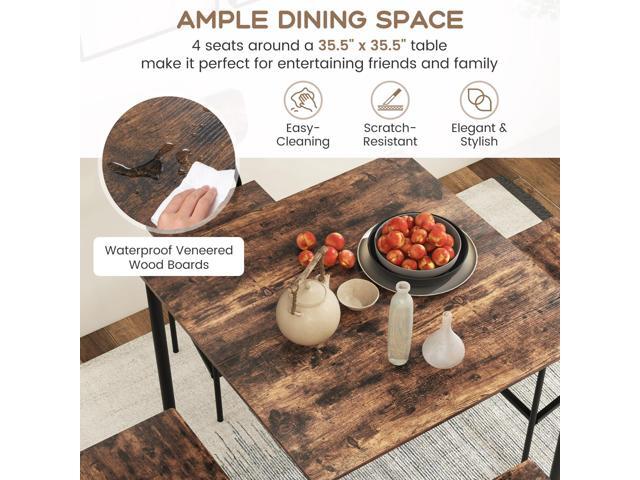 Giantex 5-Piece Dining Table Set W/Counter Height Table & 4 Bar Stools, Industrial Kitchen Dining Set W/Footrest & Backrest, Space-Saving Dinette...