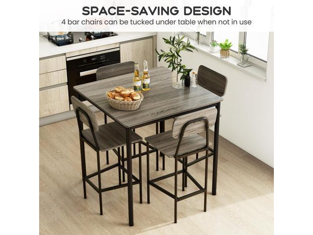 Giantex 5-Piece Dining Table Set W/Counter Height Table & 4 Bar Stools, Modern Kitchen Dining Set W/Footrest & Backrest, Space-Saving Dinette Set...