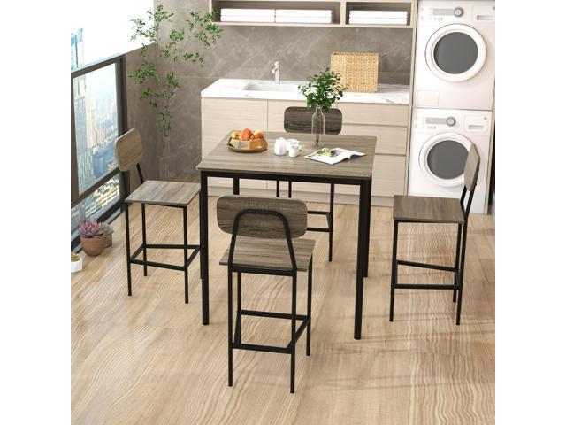 Giantex 5-Piece Dining Table Set W/Counter Height Table & 4 Bar Stools, Modern Kitchen Dining Set W/Footrest & Backrest, Space-Saving Dinette Set...